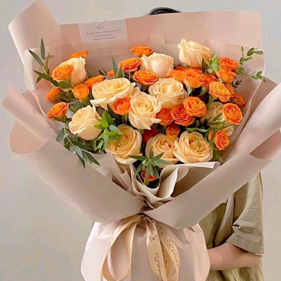 【相伴一生】11朵香槟玫瑰橙芭比混搭花束生日鲜花送女友送男友送闺蜜鲜花小时达同城送货上门