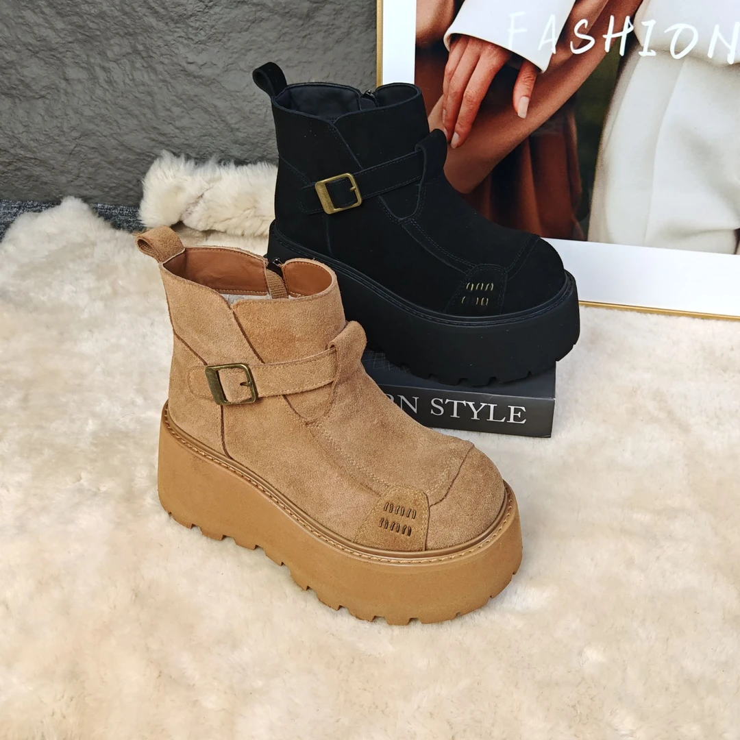 增高8-12cm冬季真皮加绒百搭厚底增高英伦时尚女鞋马丁雪地靴9008