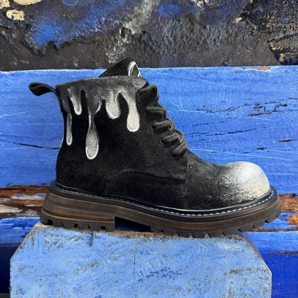 秋冬女鞋真皮鞋潮酷手绘潮流马丁靴复古增高