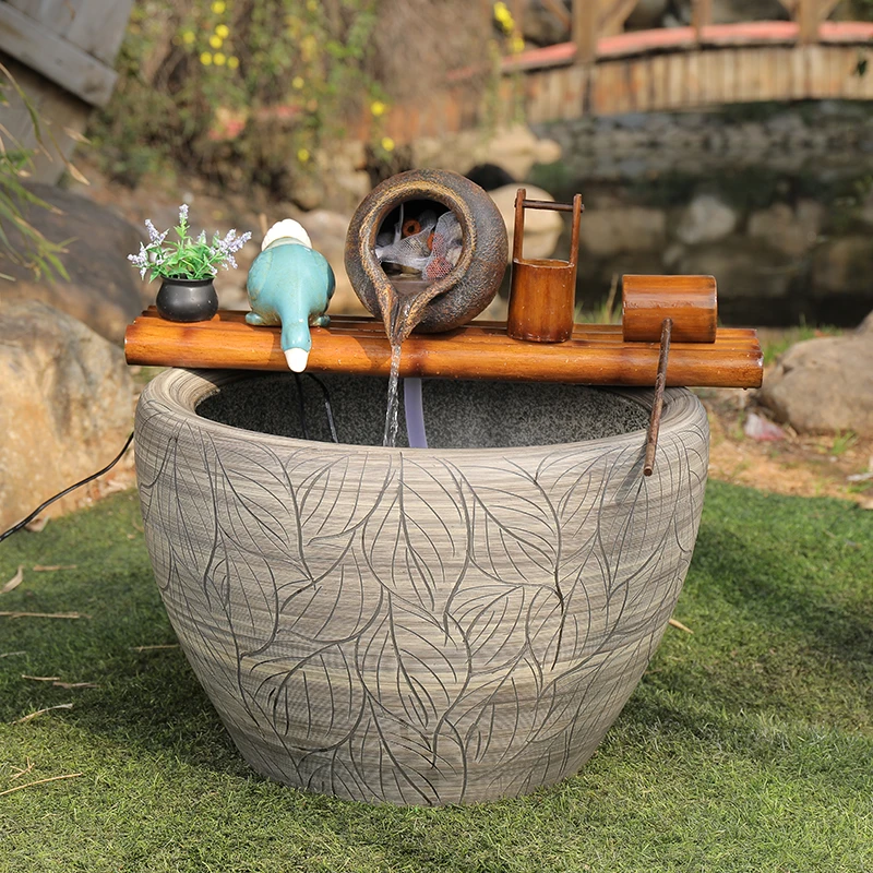 树脂流水罐古法养鱼种水培鱼缸简约配件庭院花园阳台装饰优雅美观