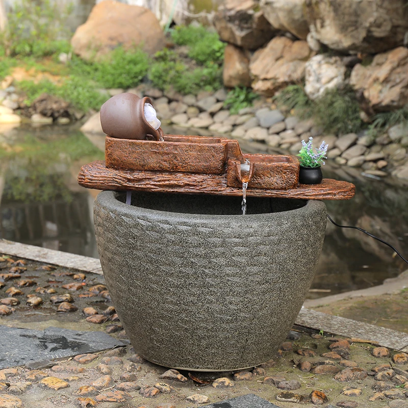 树脂陶罐鱼池过滤装饰户外庭院水缸古法养鱼摆件循环流水摆件造景