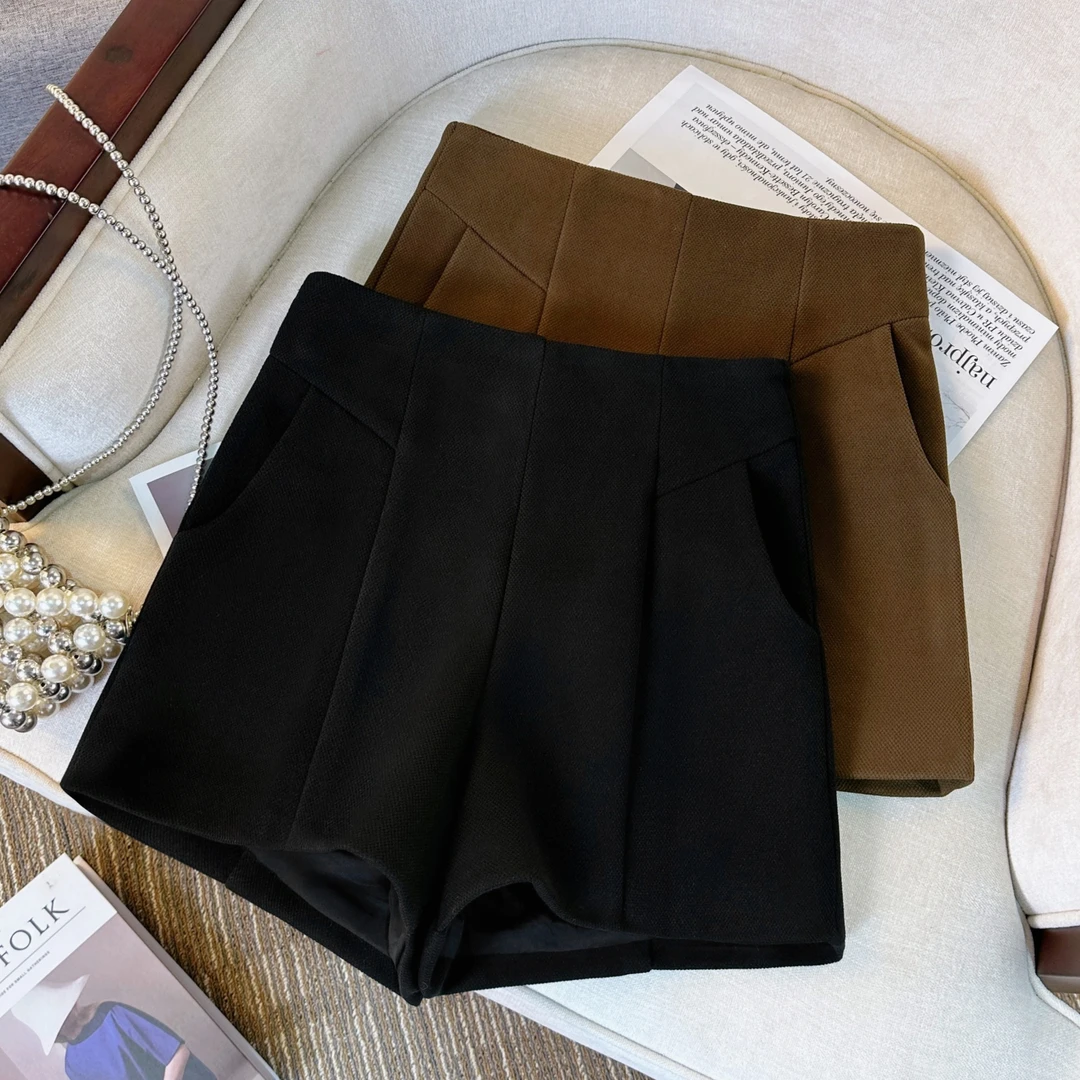 Danmuzi/丹慕姿高腰毛呢a字短裤秋冬季显瘦百搭外穿时尚阔腿靴裤