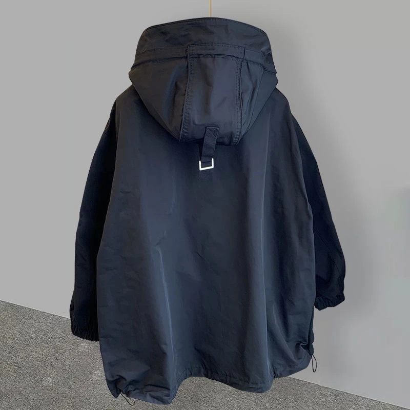 春秋大码潮连帽防晒服外套男女宽松工装拼接冲锋衣风衣200斤户外