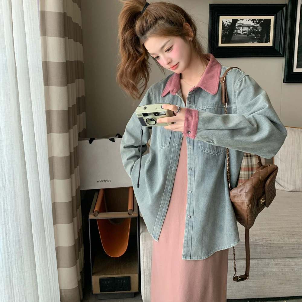 粉色氛围感超好看吊带连衣裙套装女2024年春秋新款牛仔外套两件套