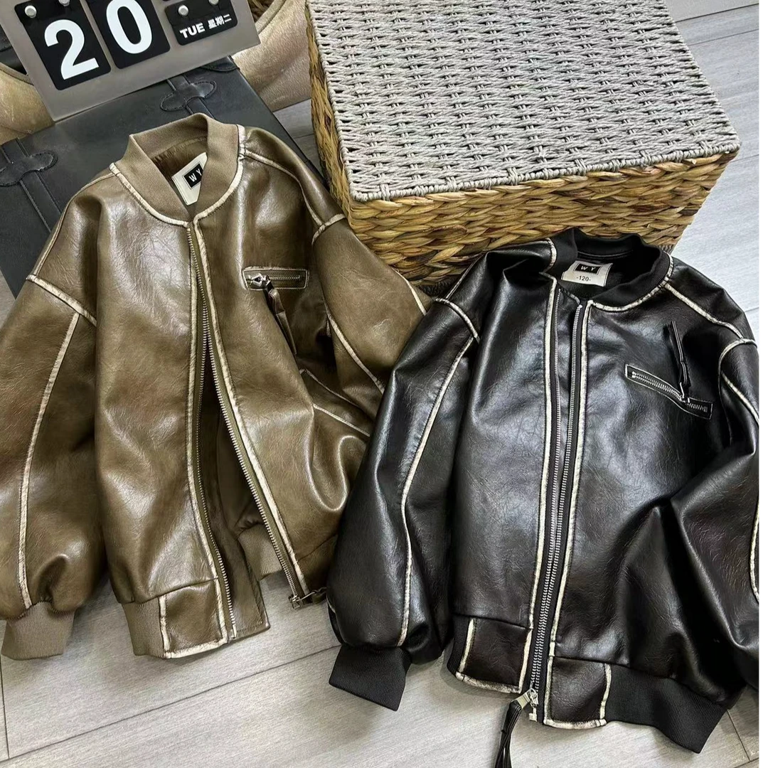 儿童装男童秋装皮衣2024新款中大童韩版帅气夹克男孩时尚外套潮