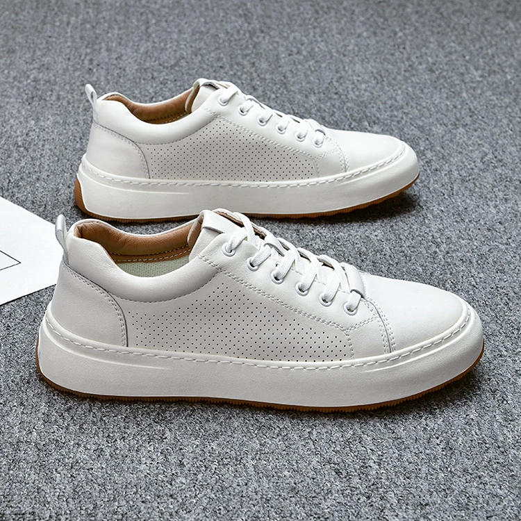 2024春夏休闲鞋男款夏季透气皮鞋小白鞋时尚百搭牛筋橡胶防滑大底