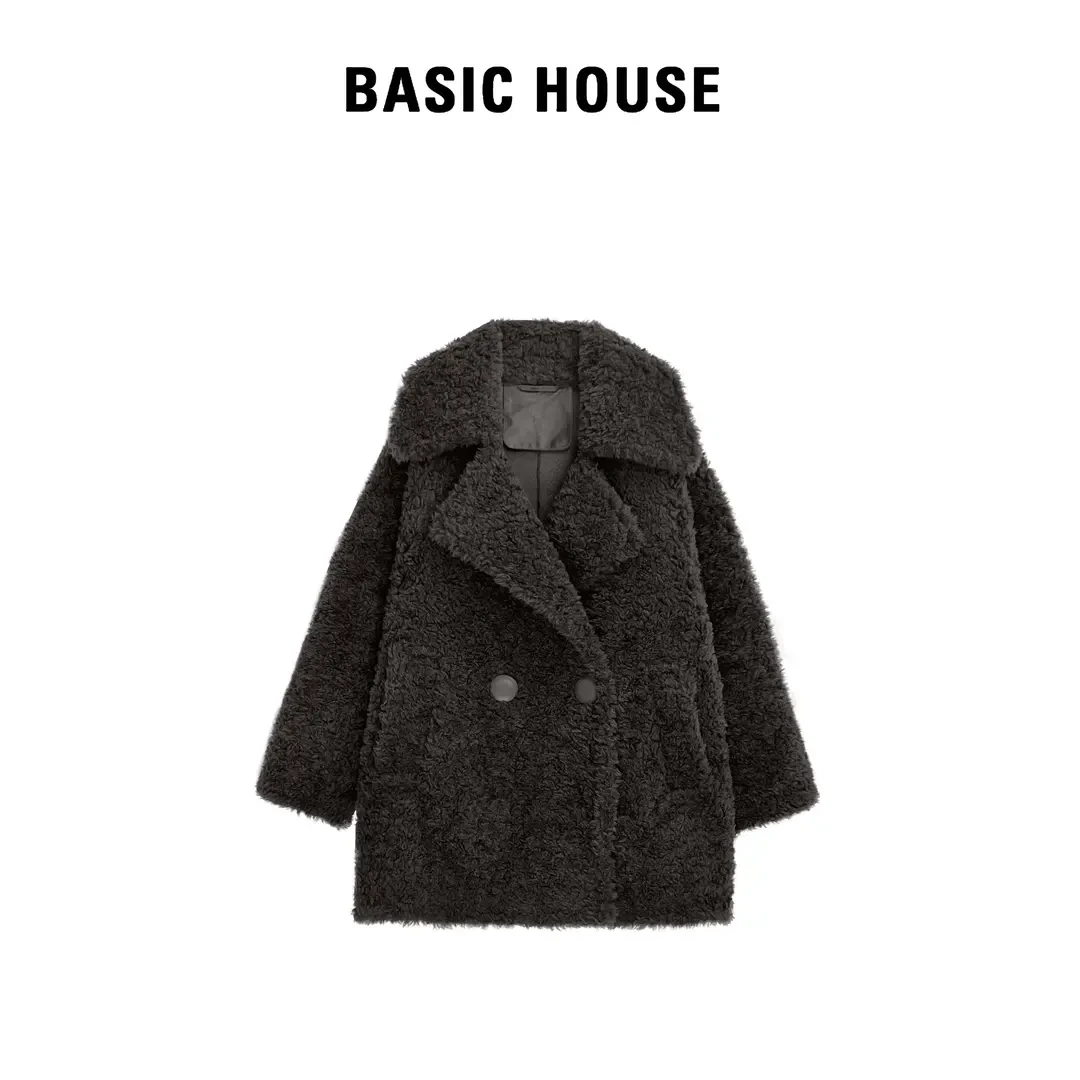 Basic House/百家好TS秋冬时尚翻领颗粒绒加厚保暖毛呢外套WD267