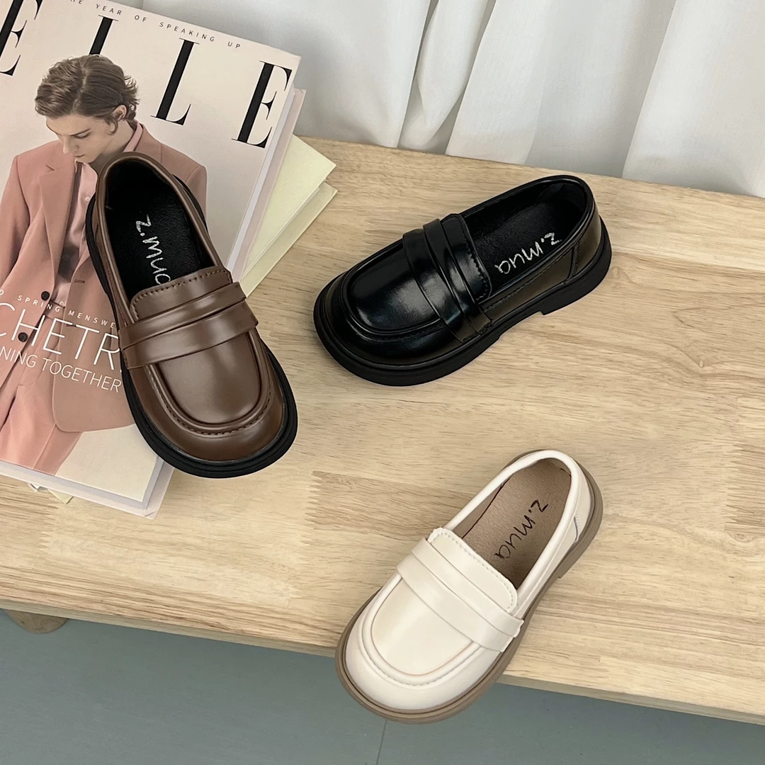 女童英伦学院风皮鞋乐福JK鞋2023秋季新款女孩一脚蹬软底单鞋1035