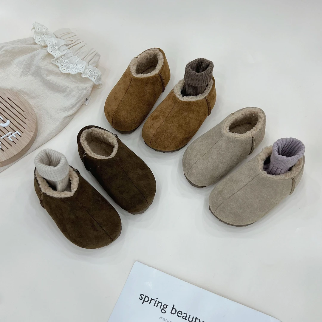 儿童英伦风二棉加绒棉靴2024冬季新款男女童加厚保暖雪地靴900021