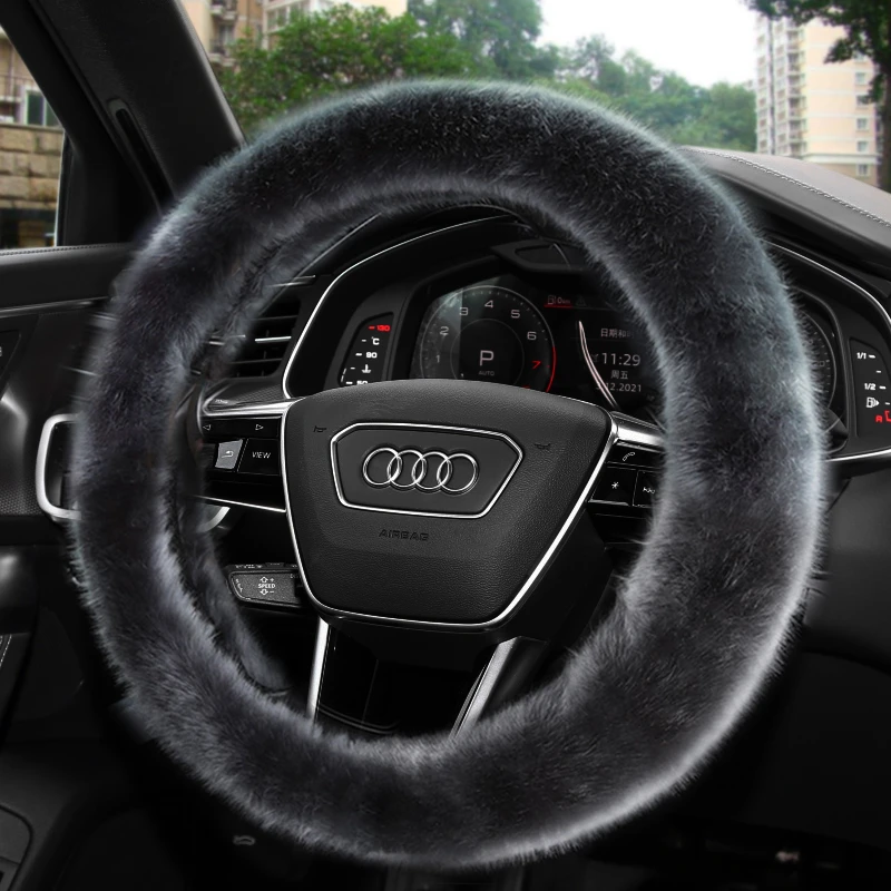不掉毛方向盘套冬季短毛绒汽车把套保暖防滑仿水貂毛内装饰通用型