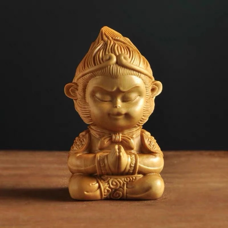 崖柏木雕刻木雕斗战胜佛手把件家居装饰汽车小摆件齐天大圣孙悟空