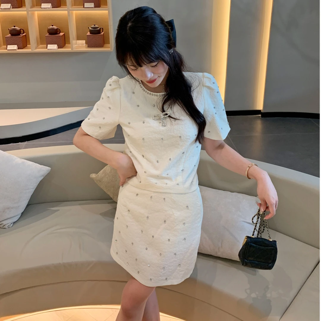 tonlion/唐狮小香风系列 重工泡泡袖短袖＋短裙     2971#