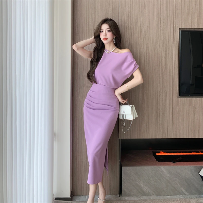 时尚性感瘦遮肉紫色轻奢高级感修身女神包臀裙轻奢小众高级感女装