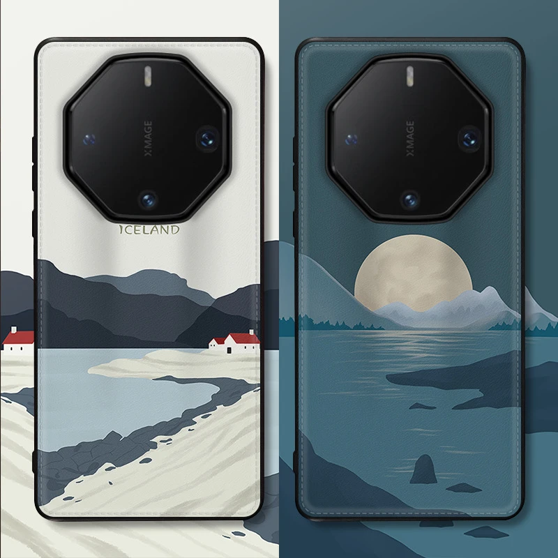 适用华为Mate60RS非凡大师手机壳简约风景冰岛mate60rs皮纹保护套