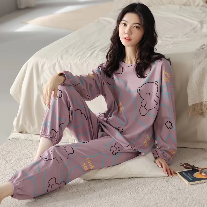 大码春秋睡衣女长袖韩版网红2022年新款秋冬卡通家居服套装两件套