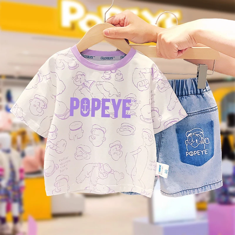 大力水手/POPEYE宝宝短袖T恤男女童满印2023新款夏装2PXT40