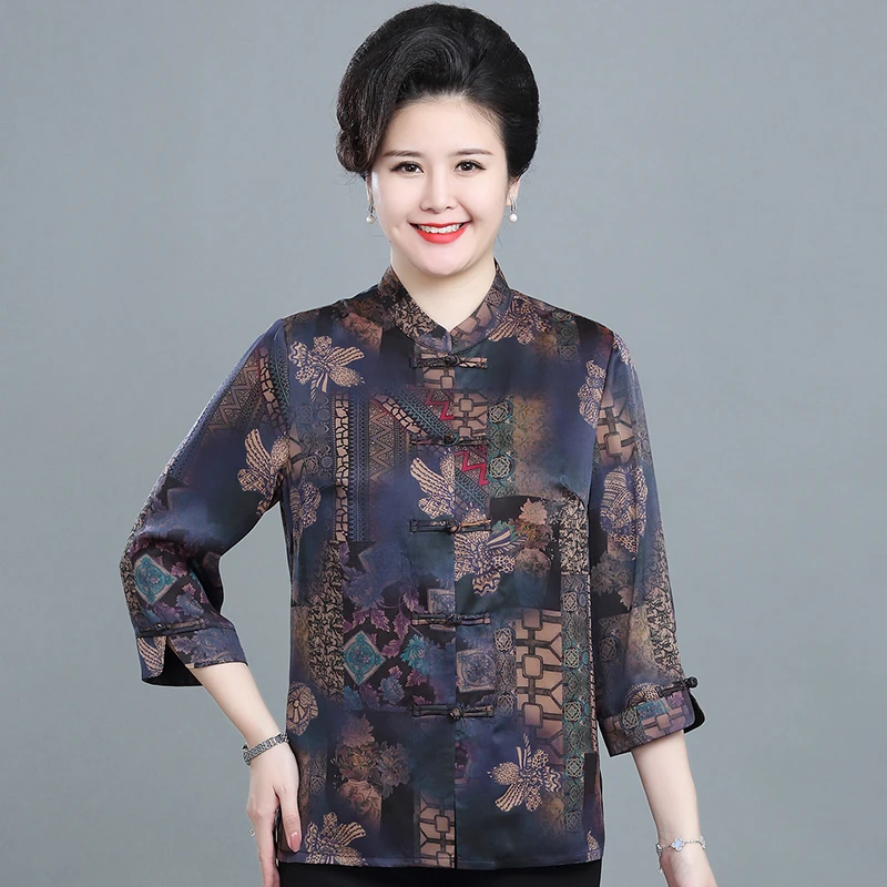 中老年妈妈装香云纱衬衫桑蚕丝大码衬衣夏季宽松复古奶奶中国风女