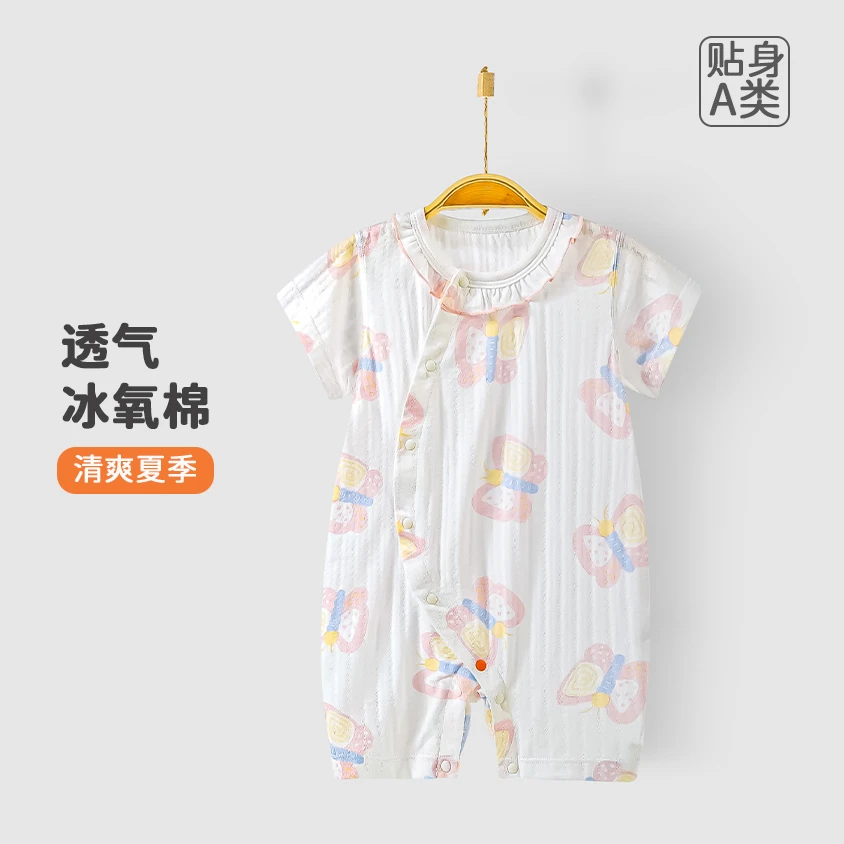 新生儿衣服宝宝夏款纯棉透气短袖偏开哈衣连体衣爬服安阳婴童装