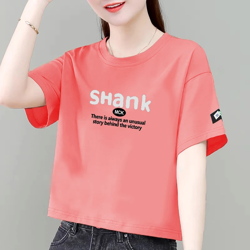 100%纯棉新款短袖t恤女夏季韩版短款宽松显瘦洋气半袖百搭上衣ins