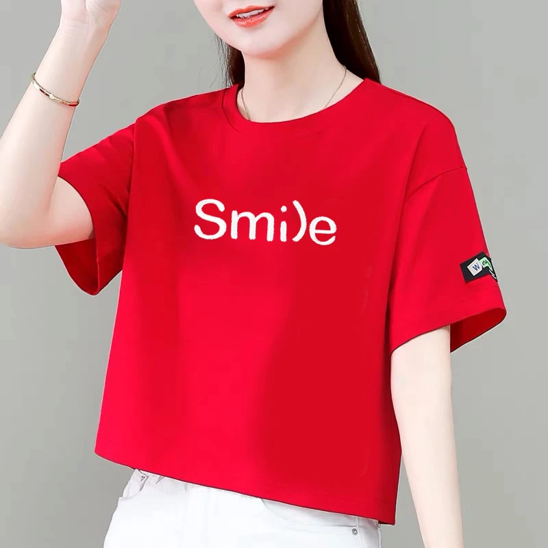 100%纯棉短袖t恤女短款上衣夏季新款韩版宽松显瘦遮肚圆领体恤ins