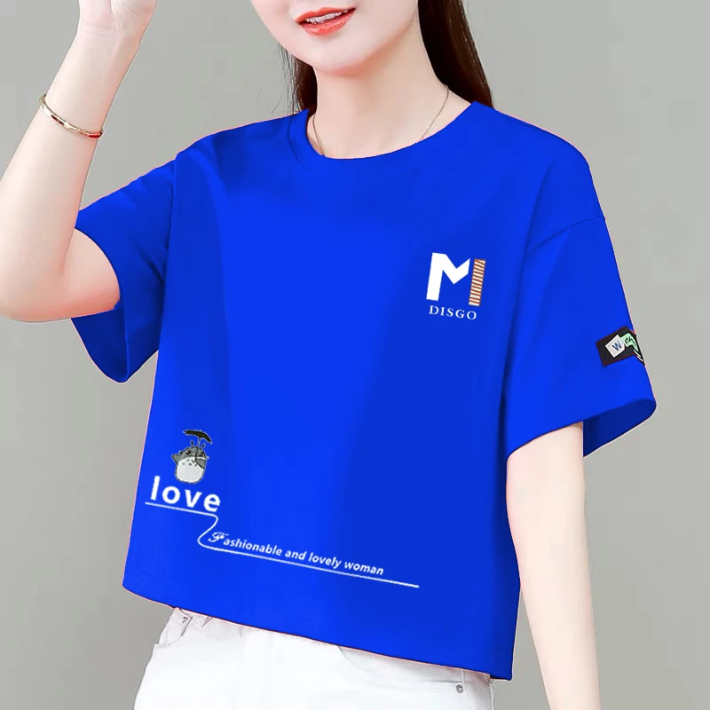 100%纯棉克莱因蓝短袖t恤女短款夏季新款韩版洋气宽松显瘦上衣ins