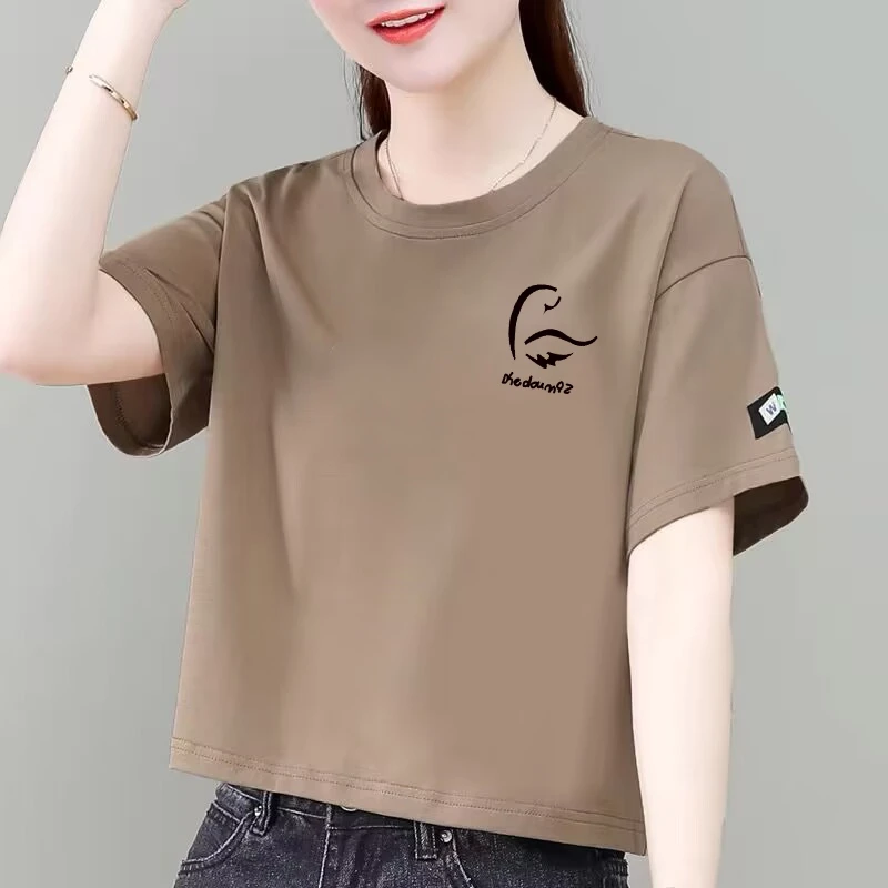 100%纯棉短袖t恤女短款夏季爆款新款宽松显瘦洋气遮肚半袖上衣ins