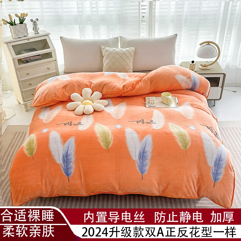 【双A面两面花型一样】2024新款加绒加厚牛奶绒单被套学生宿舍被罩