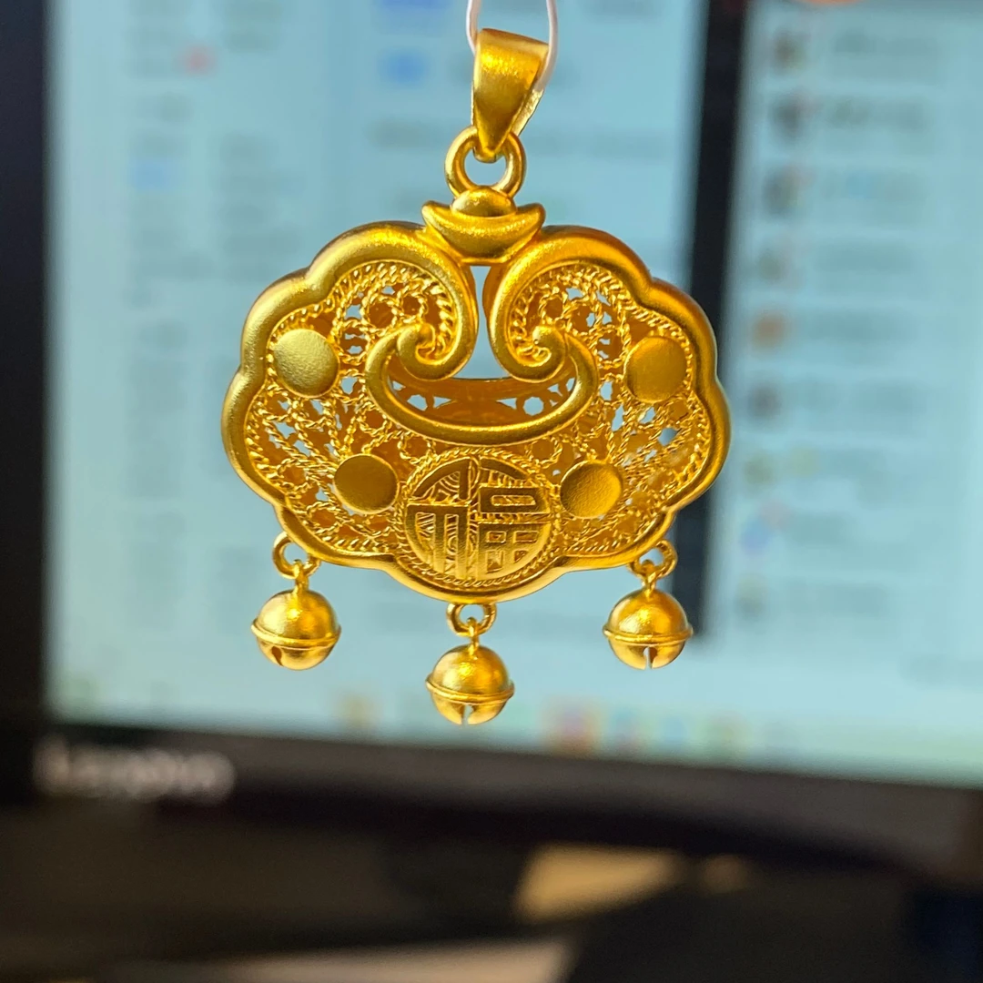 足金999 古法双面福字锁包  瓜子扣