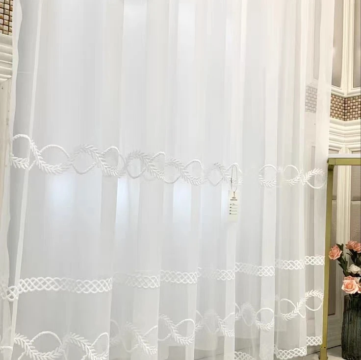 新款橄榄枝刺绣纱帘