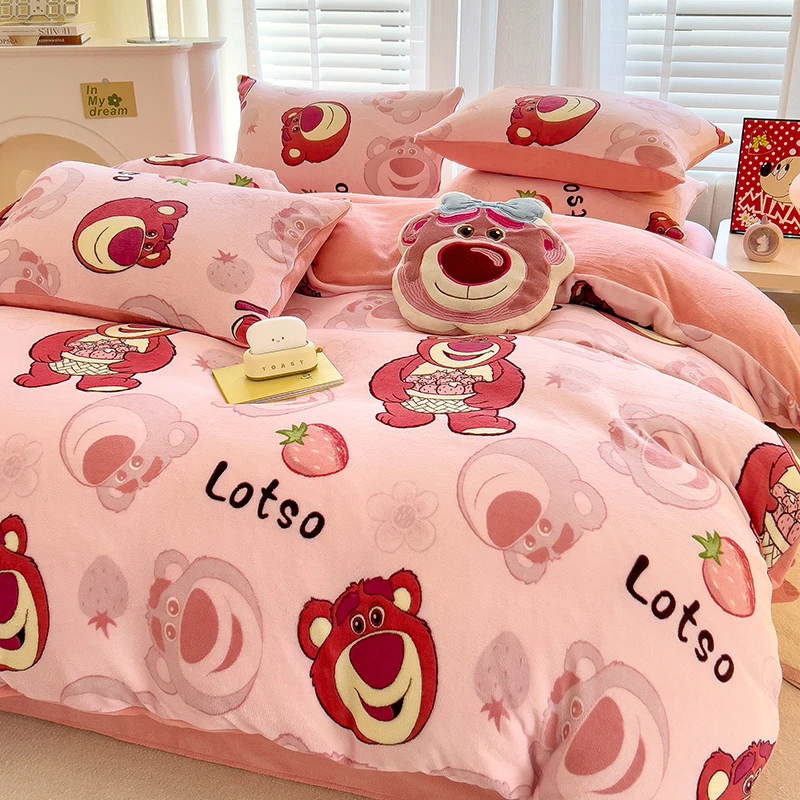 正版授权牛奶绒四件套加绒床单被套法兰被罩单件加厚珊瑚绒三件套