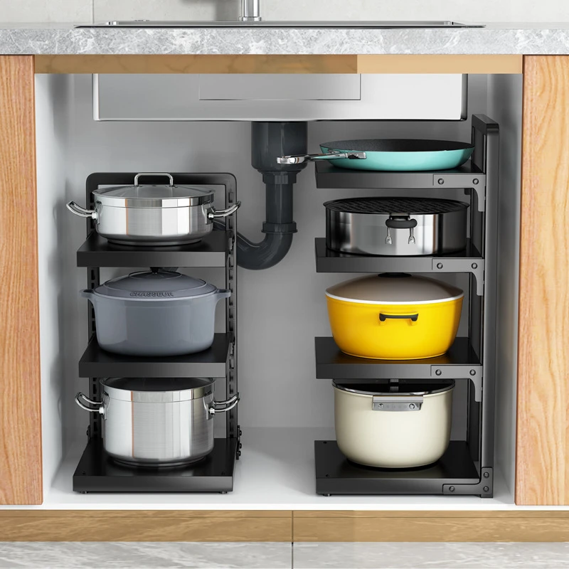 锅具加厚神器多层锅具收纳架橱柜内放锅架多功能下水槽厨房置物架