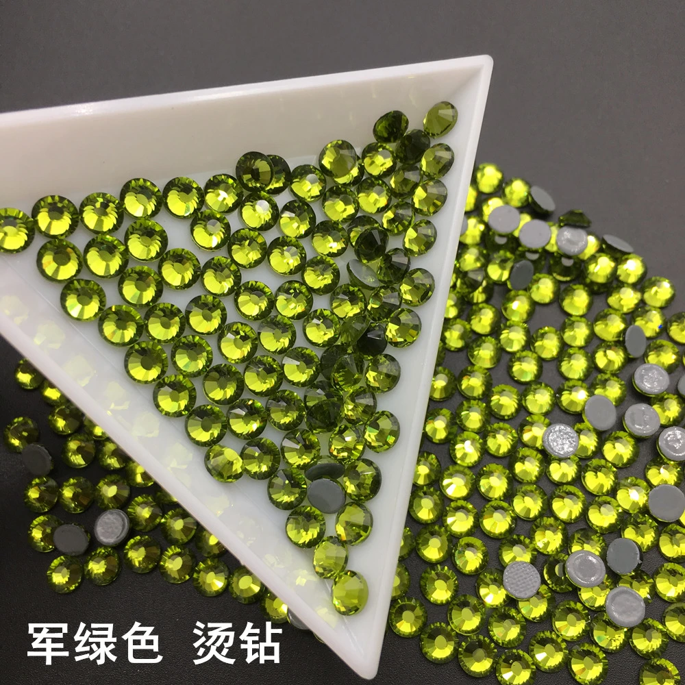 黛梵妮军绿色平底烫钻橄榄绿美甲钻指甲贴钻diy饰品闪钻服饰镶钻