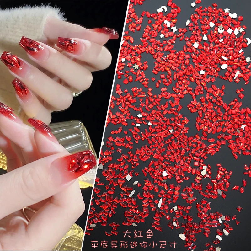 黛梵妮2025年新年款迷你小尺寸大红色战甲钻平底异形中国红美甲钻