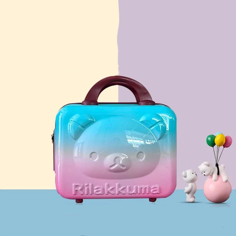 升级版网红亮面立体渐变小熊手提密码箱14寸化妆箱伴手礼便携迷你