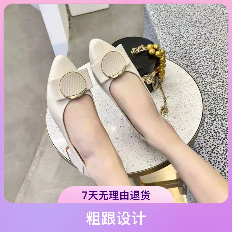 特丽雅气质时尚百搭软底粗跟平底方头低跟浅口单鞋64126006