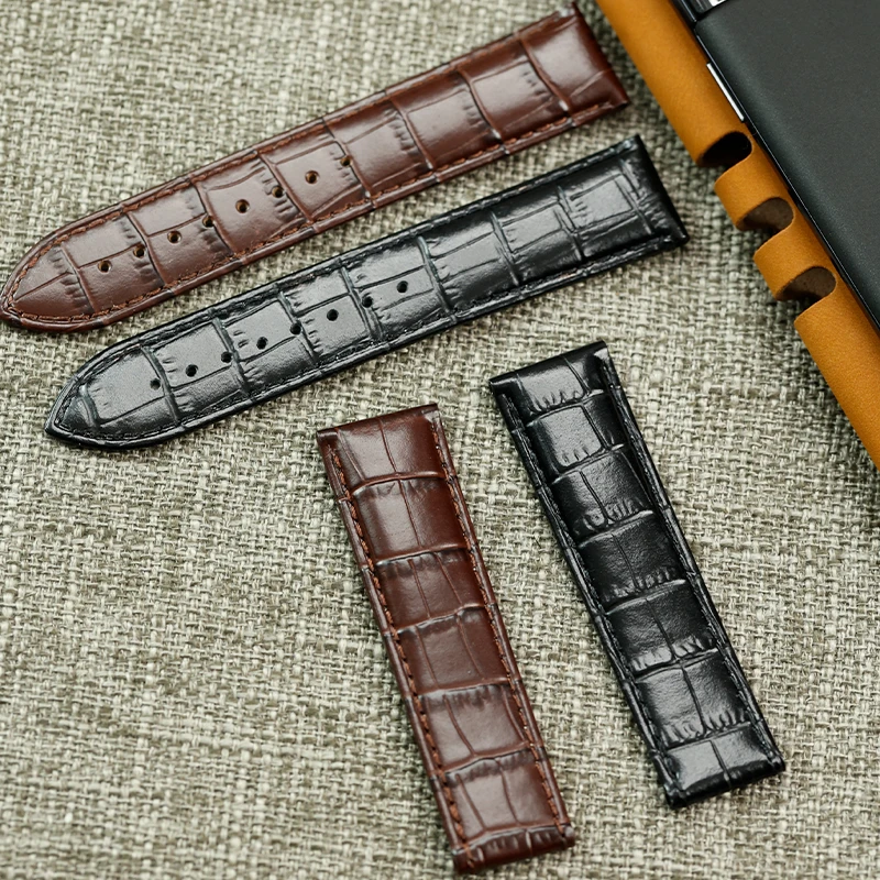 真皮适配雷达钻霸晶璨系列R22861165/R14129116折叠扣手雷达表带