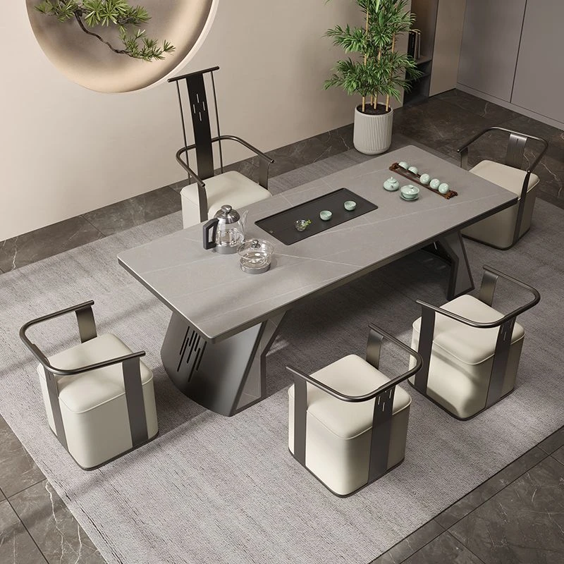 茶桌现代轻奢风国潮原创茶台美容院休闲一体办公室岩板茶桌椅组合