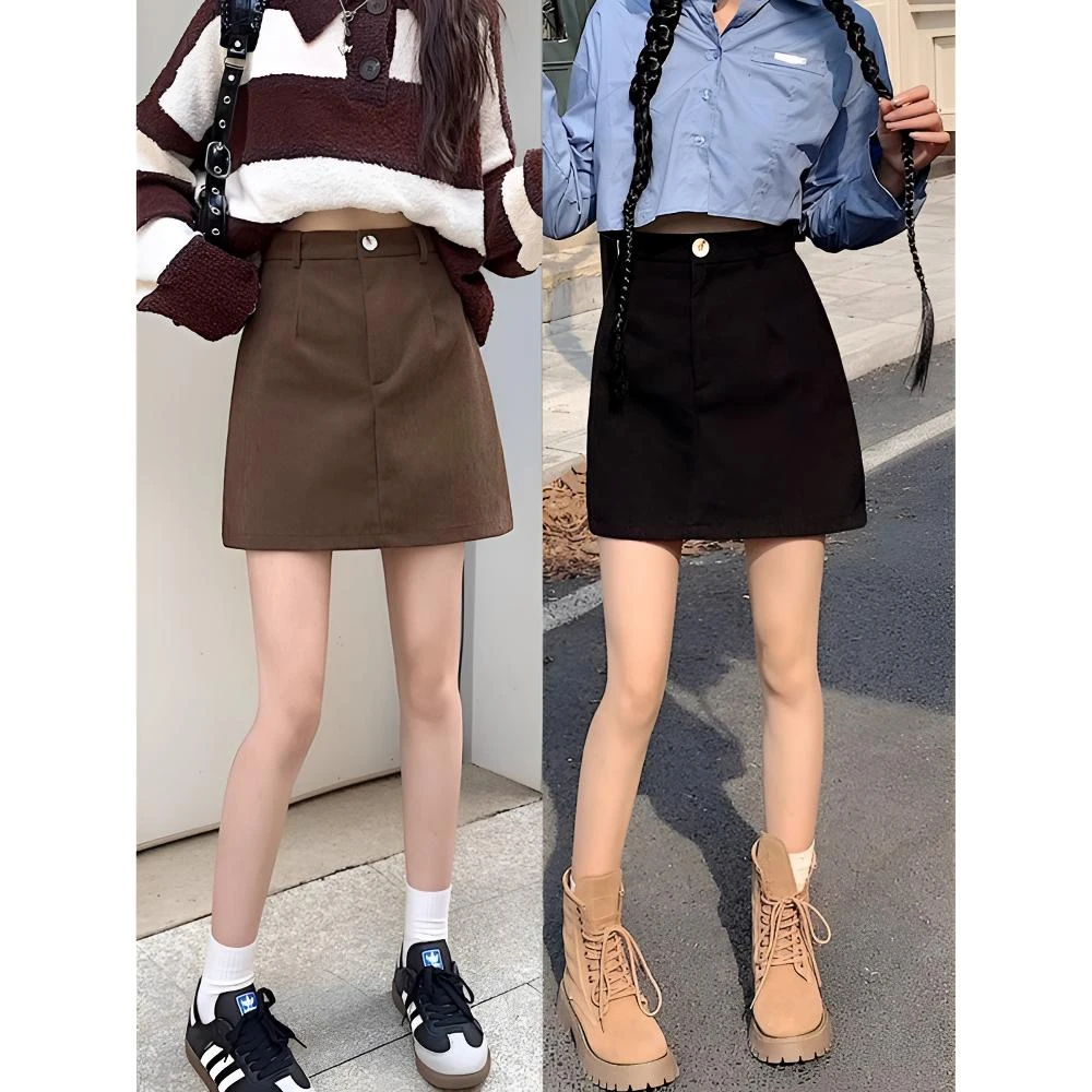 秋冬遮肉a字短裙灯芯绒大码半身裙女高腰显瘦遮肚梨型身材包臀裙