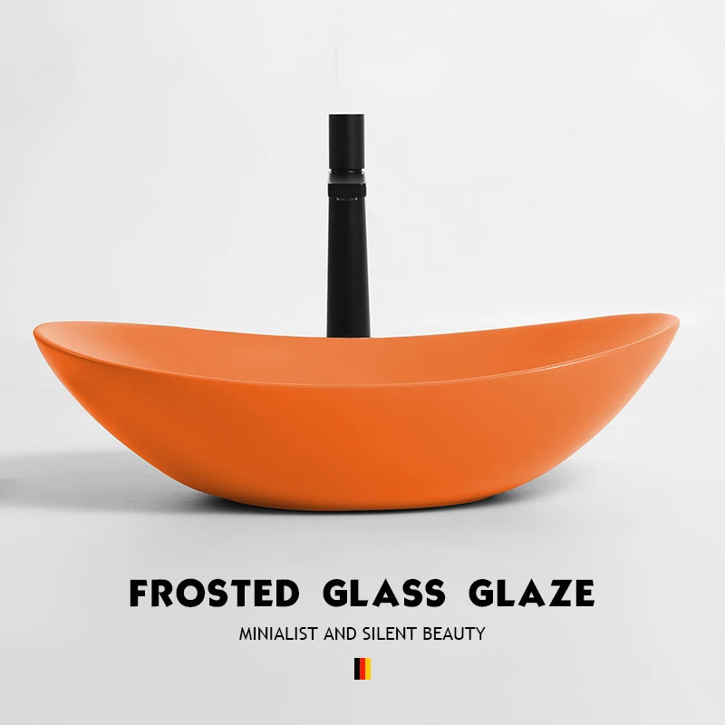 日本工艺台上盆橙色红色元宝家用洗手盆单盆洗手盘陶瓷洗脸盆台盆