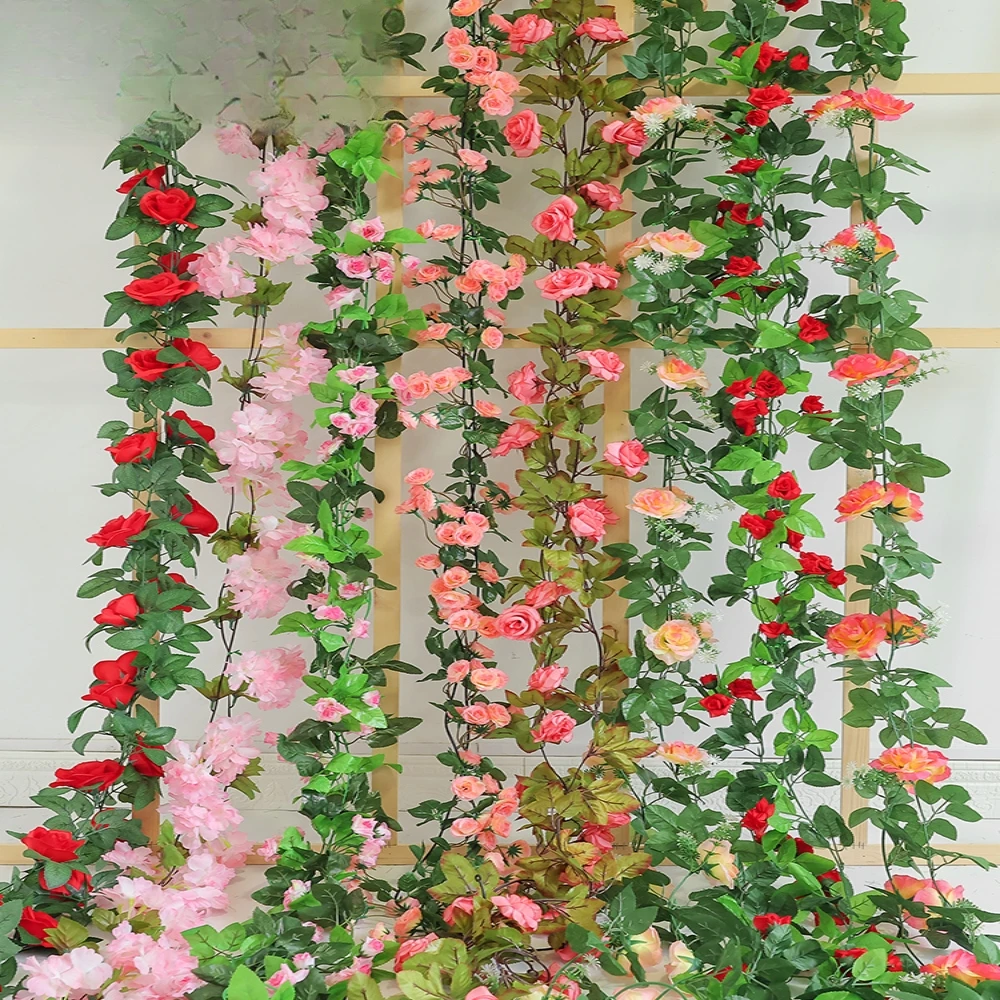 仿真玫瑰假花藤藤条遮挡缠绕阳台吊篮藤椅装饰吊顶空调管道装饰花