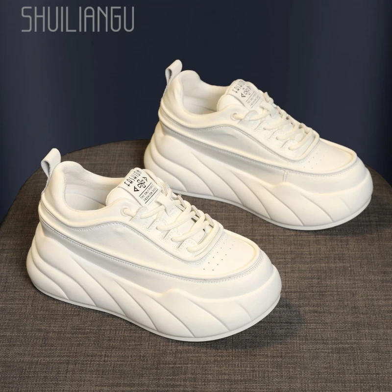 万达撤柜头层牛皮小白鞋女2025秋季新款皮面休闲鞋小个子内增高女