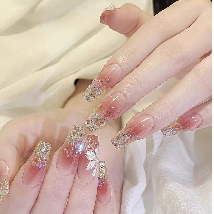 【锦上添花】纯手工穿戴甲爆闪极光钻手绘腮红显白纯欲美甲指甲贴片