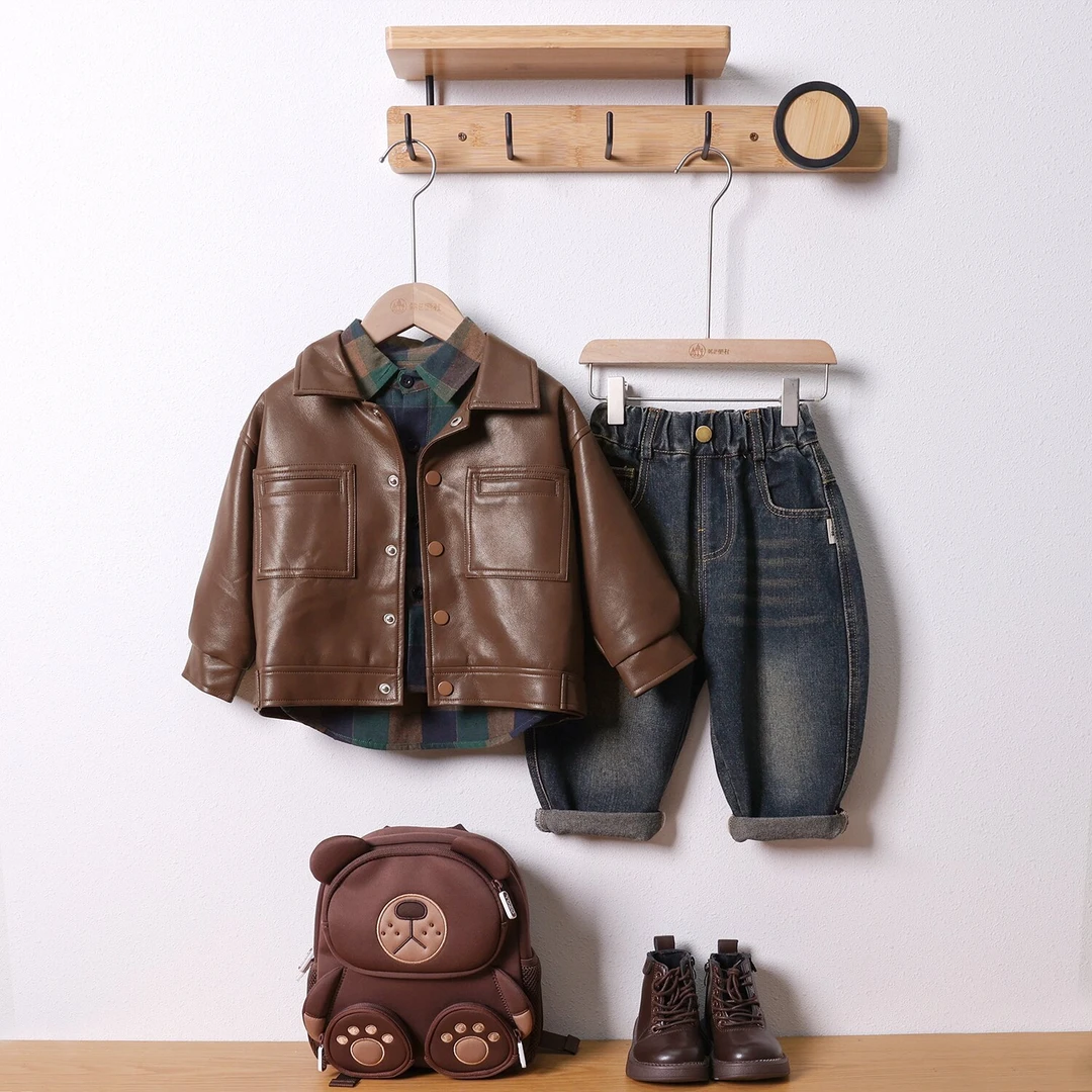 湖州织里童装新款男童外套皮衣翻领秋秋夹克洋气韩版翻领帅气上衣