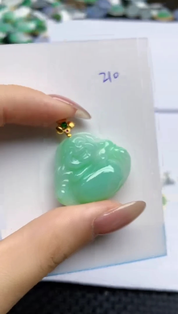 【闪购商品】翡翠颈饰18K金镶嵌天然翡翠A货，