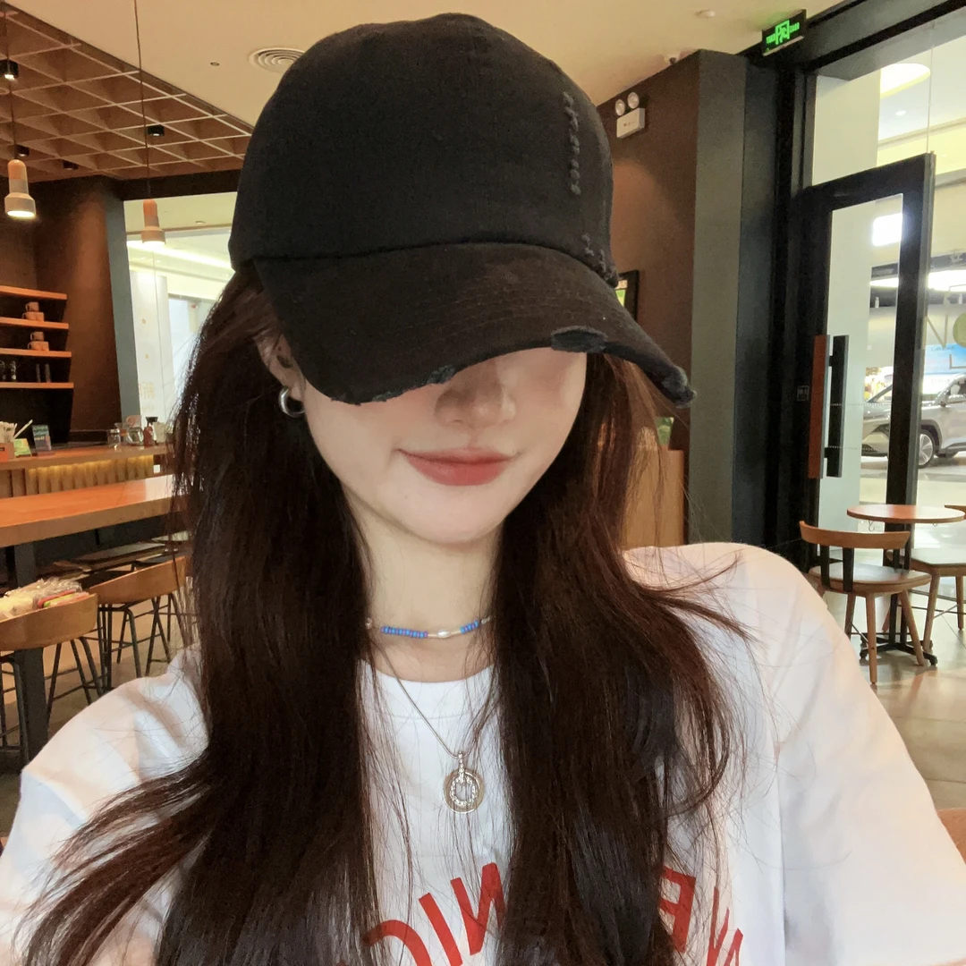 早秋新款纯色水洗做旧磨边加深加宽男女棒球帽黑色日系韩版软顶