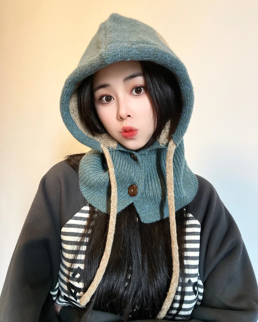 冬季保暖ins韩版帽子围巾一体防寒帽雷锋帽骑行时尚刺绣护耳帽女