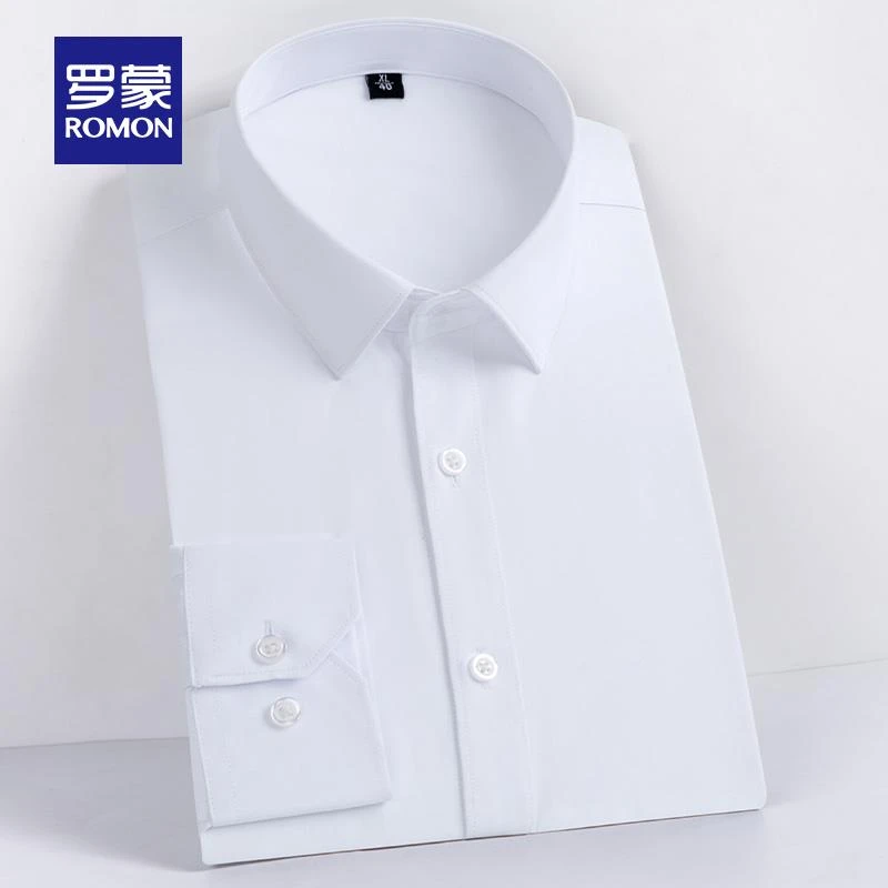 罗蒙男士长袖衬衫2023春秋新款工装百搭上衣中青年休闲免烫衬衣男