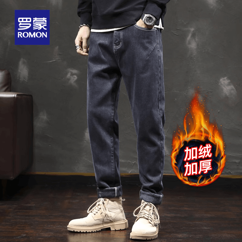【加绒加厚】罗蒙男士弹力保暖牛仔裤2023冬季新款时尚百搭休闲裤