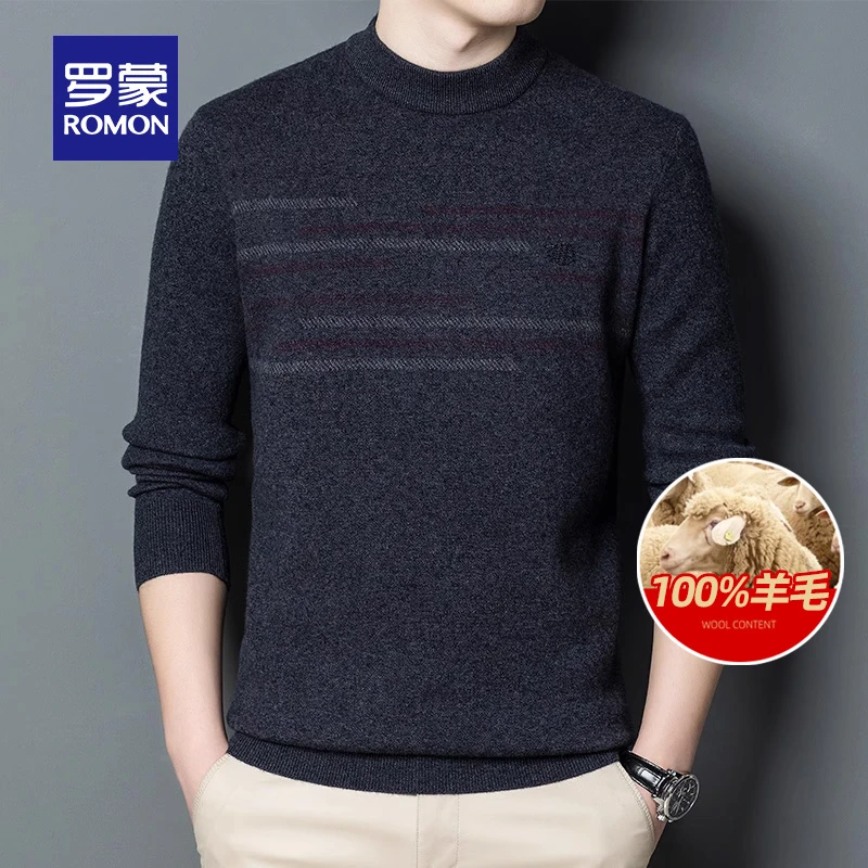 【直降】【纯羊毛】罗蒙男士时尚保暖圆领针织衫2023秋冬新款毛衣