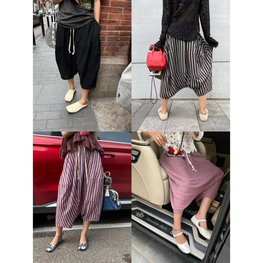 夏天有这条大象裤就足够了！让我爱惨了的定制面料4色松散棉掉裆裤